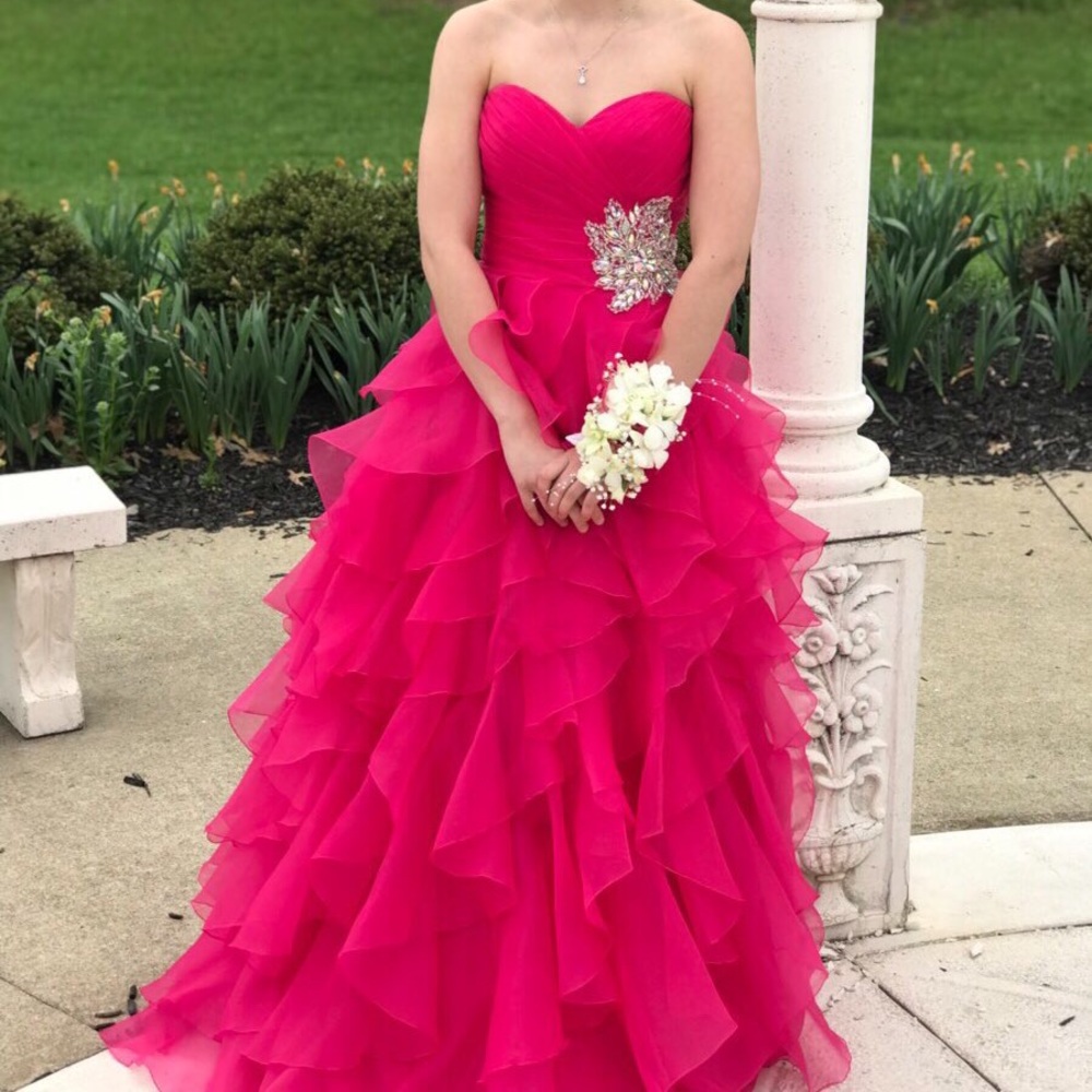 Night Moves: Fuchsia Ruffled Prom Dress - Picture 7 of 7